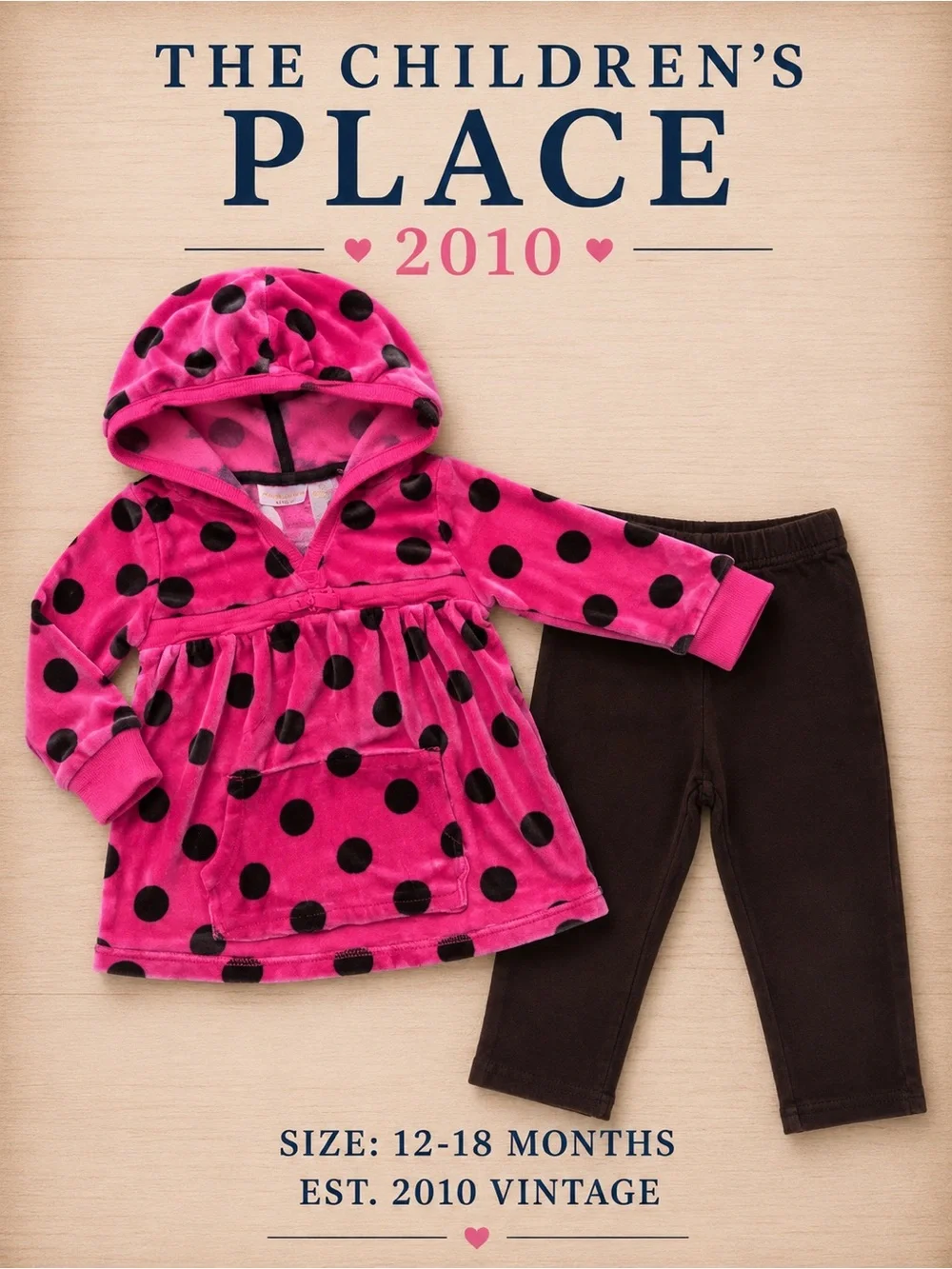 Vintage 2010 The Children’s Place Polka Dot Velour Outfit 12-18M Y2K